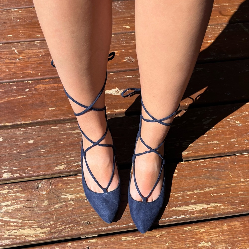 “Candies” Navy tie up flats